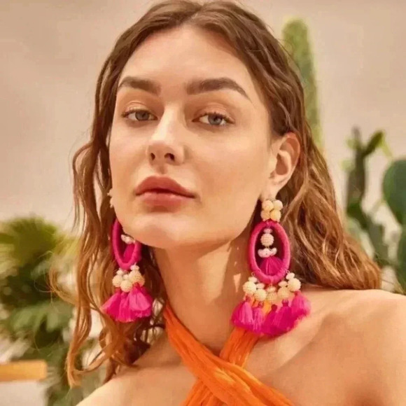 PINK Tassel Drop Earrings - Picture 7 of 9